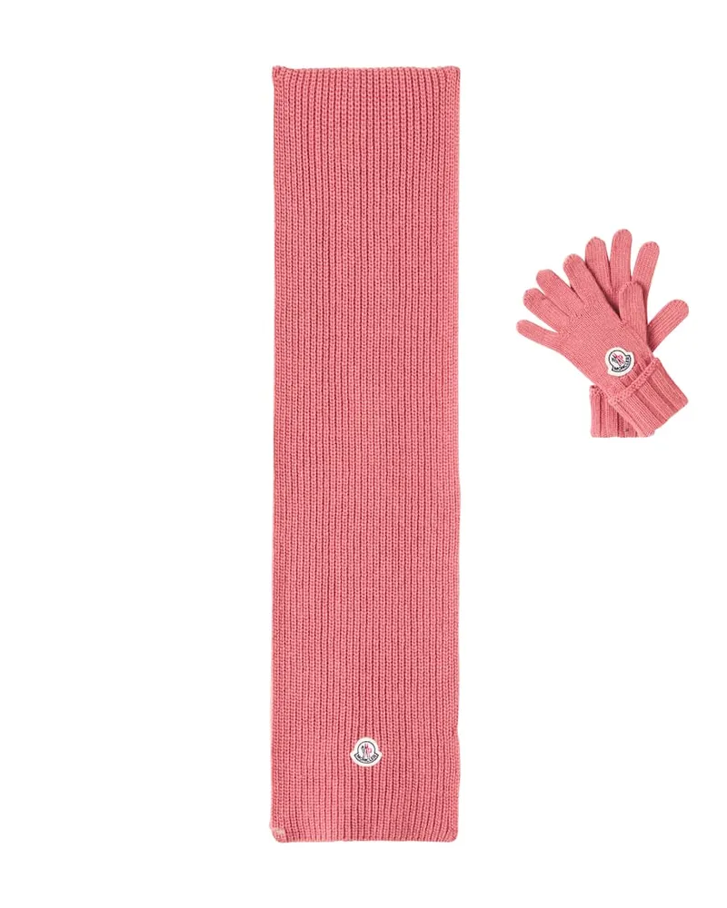 Moncler Set aus Schal und Handschuhen aus Wolle Pink