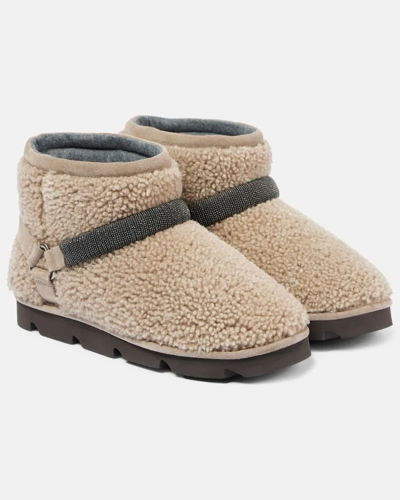 Brunello Cucinelli Verzierte Schneestiefel aus Shearling Braun