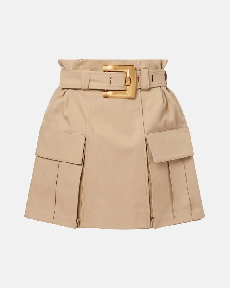 Balmain Minirock aus Baumwoll-Gabardine Beige