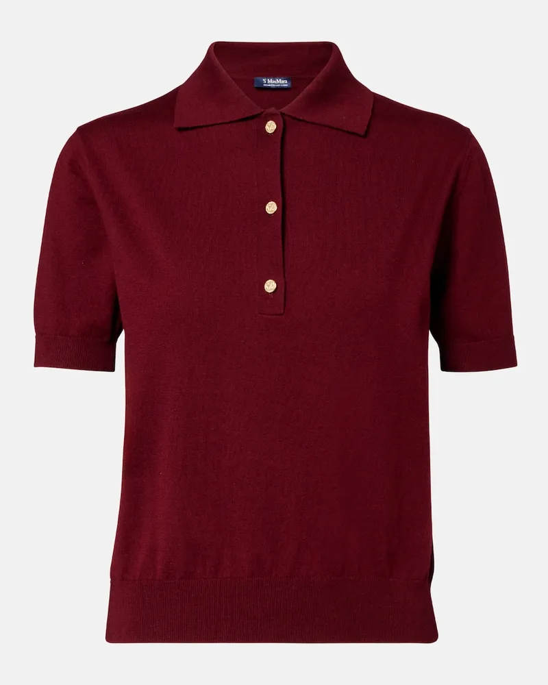 Max Mara Polopullover aus Baumwolle, Seide und Kaschmir Burgunderrot