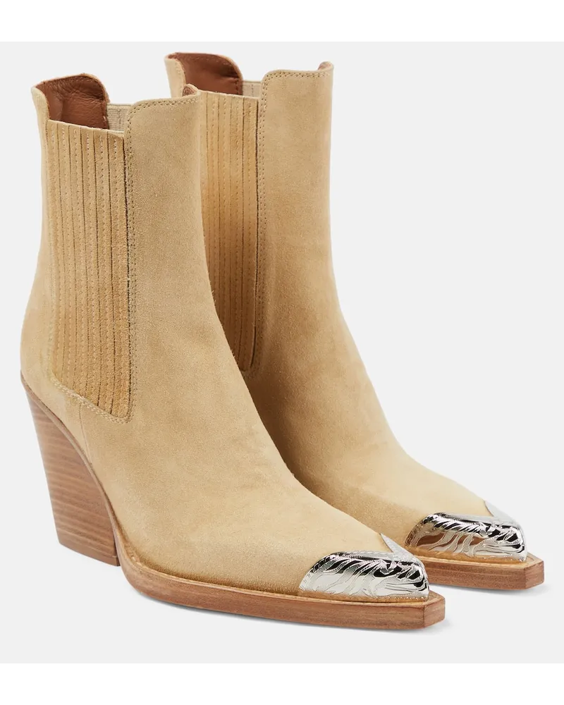 Paris Texas Ankle Boots Dallas aus Veloursleder Beige