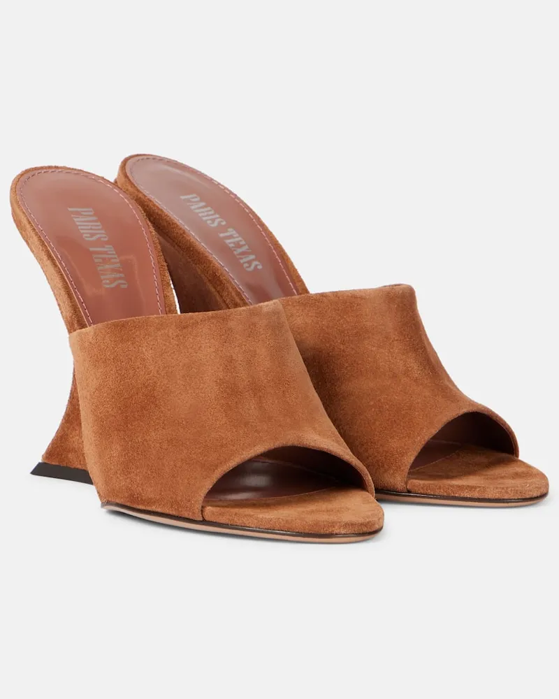 Paris Texas Wedge-Pantoletten Nina aus Veloursleder Braun
