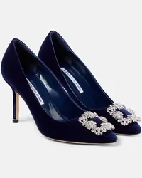 Manolo Blahnik Verzierte Pumps Hangisi 90 aus Samt Blau