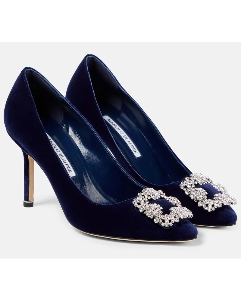 Manolo Blahnik Verzierte Pumps Hangisi 90 aus Samt Blau