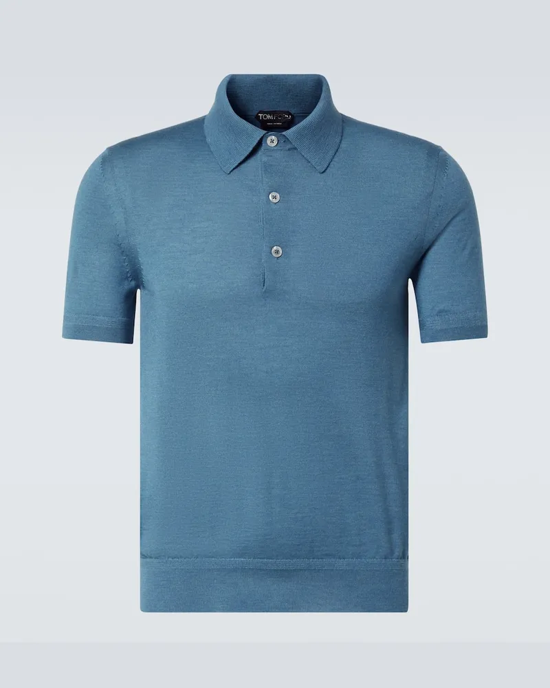 Tom Ford Polohemd aus Kaschmir und Seide Blau