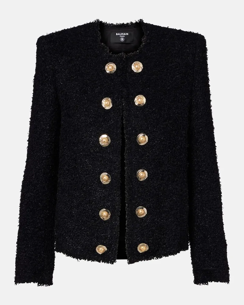 Balmain Jacke Spencer aus Tweed Schwarz