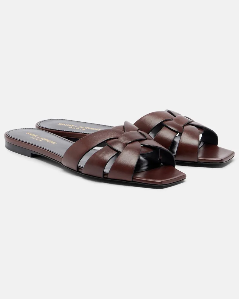 Saint Laurent Pantoletten Tribute aus Leder Braun