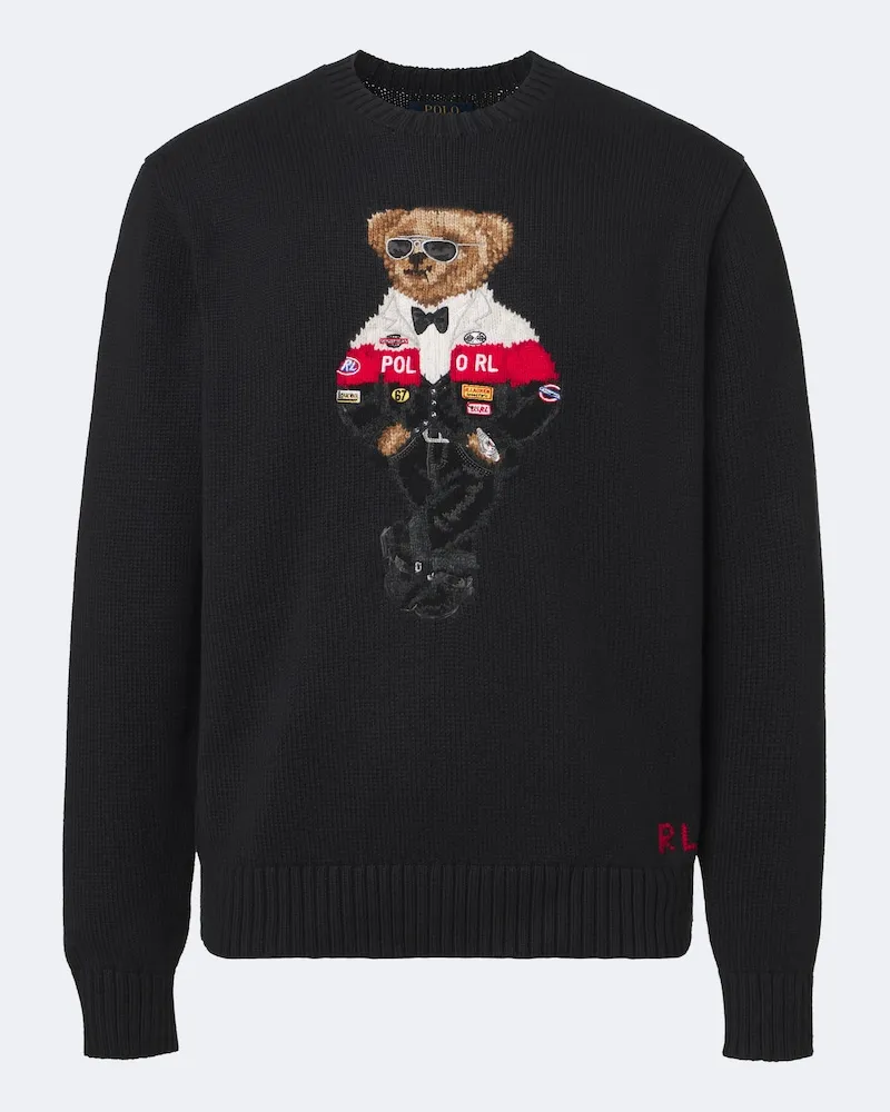 Ralph Lauren Bestickter Pullover Polo Bear Schwarz