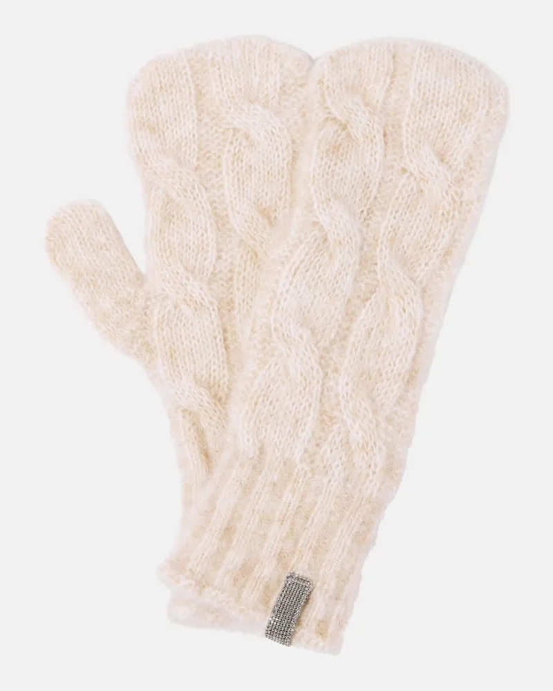 Brunello Cucinelli Verzierte Fäustlinge aus Wolle Beige