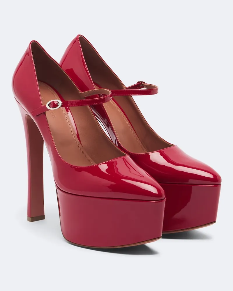 Amina Muaddi Mary-Jane-Pumps Cynthia aus Lackleder Rot