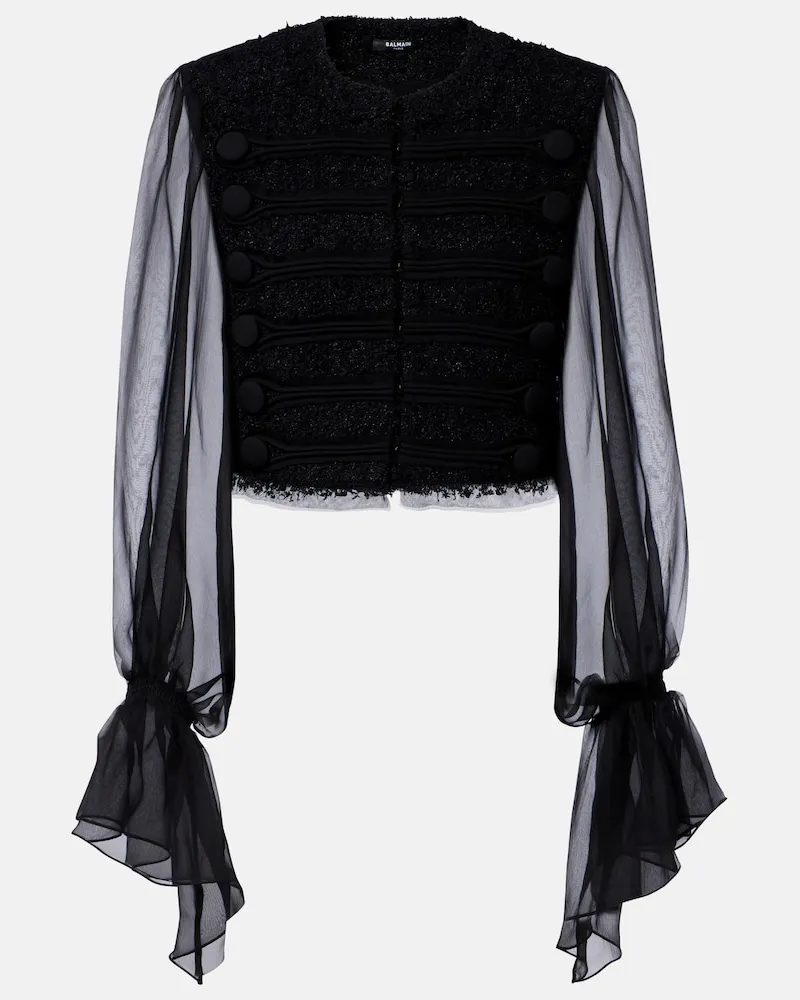 Balmain Jacke aus Bouclé mit Seide Schwarz