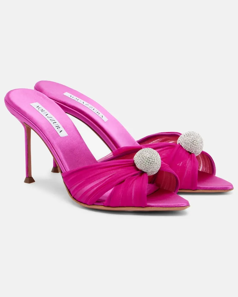 Aquazzura Pantoletten Mystery 85 aus Satin mit Leder Rosa