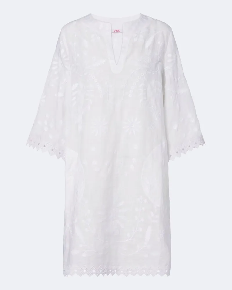 Eres Besticktes Minikleid Aigue-Marine aus Leinen Weiß