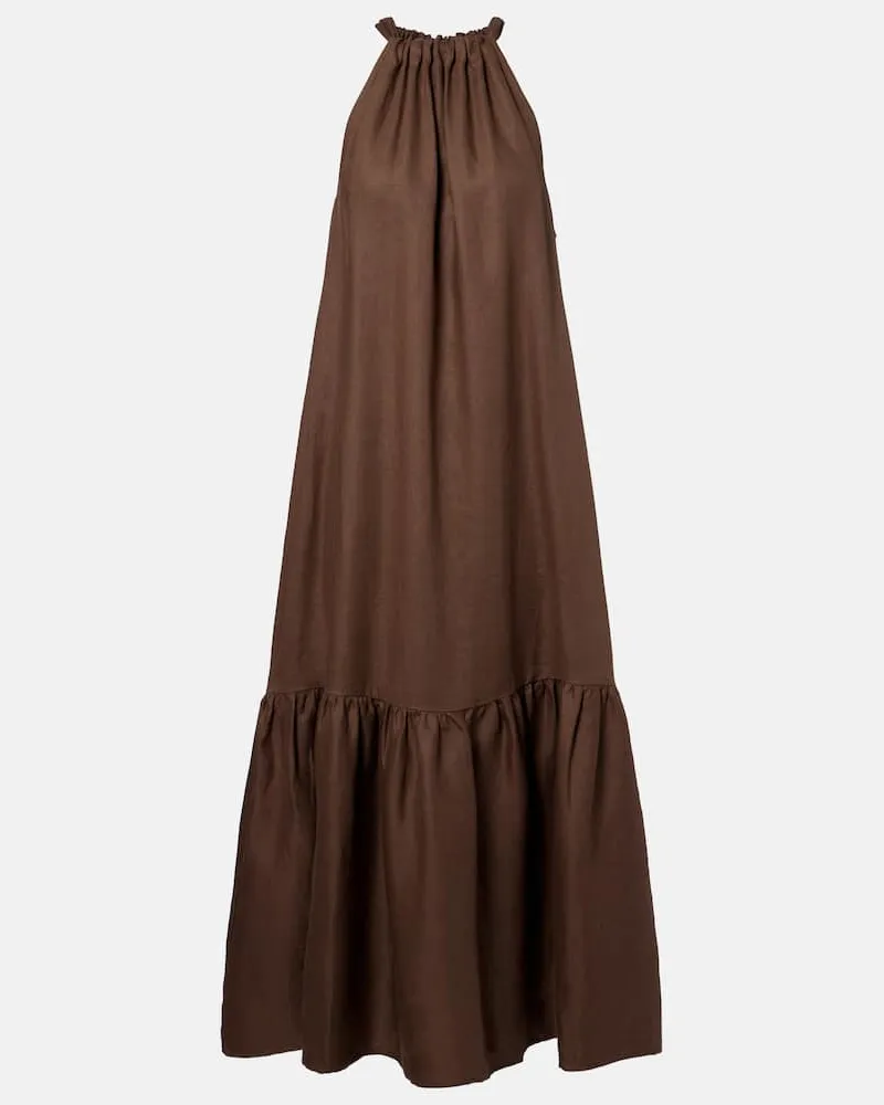 ASCENO Maxikleid aus Leinen Braun