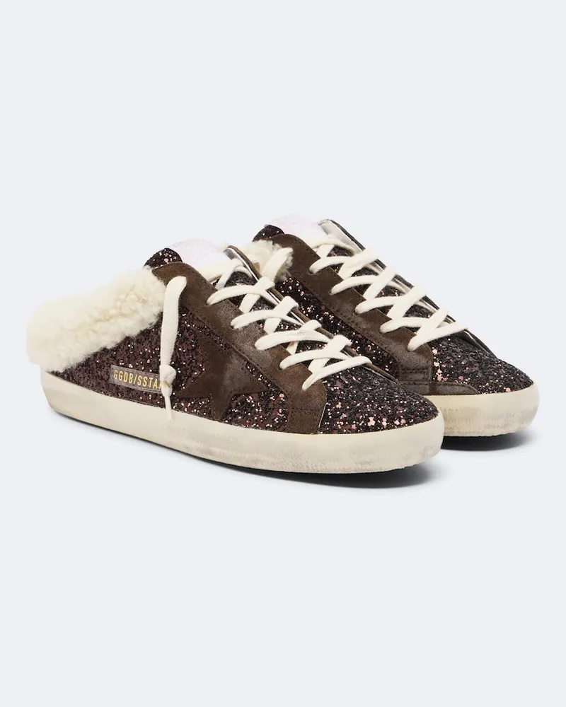 Golden Goose Slippers Super-Star mit Shearling mit Glitter Braun