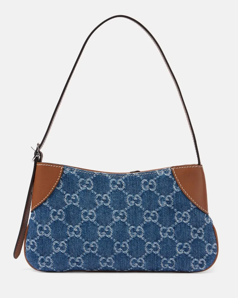 Gucci Schultertasche GG Emblem Mini aus Denim Blau