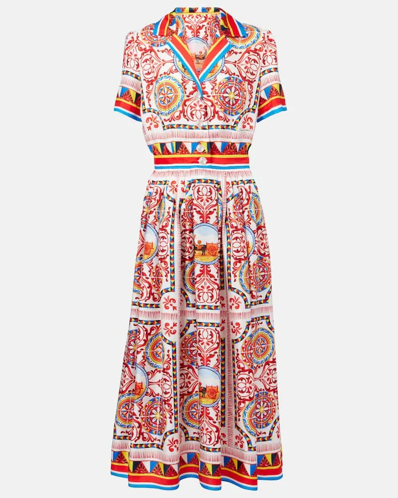 Dolce & Gabbana Bedrucktes Midikleid aus Seide Multicolor
