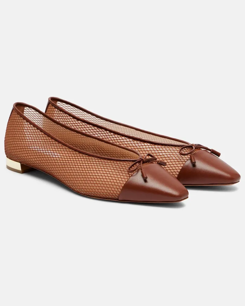 Aquazzura Ballerinas Gioia aus Mesh und Leder Braun