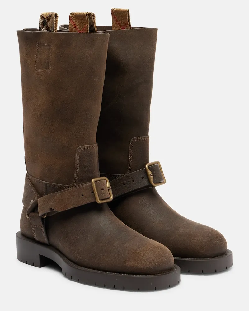 Burberry Stiefel Soft Saddle aus Veloursleder Braun