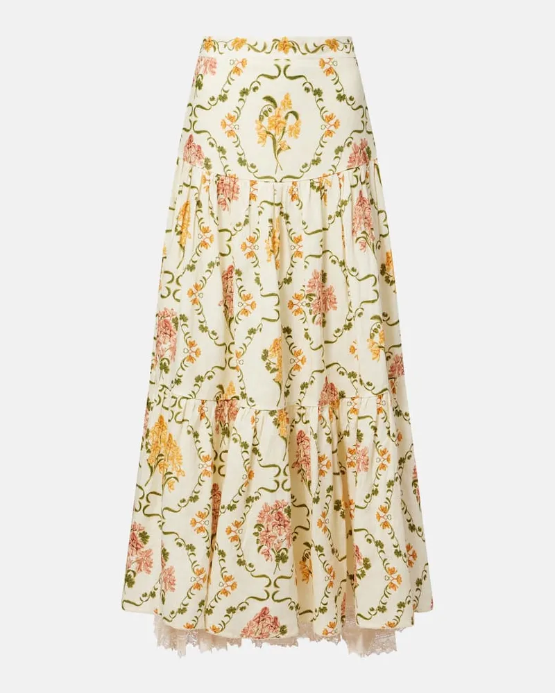 AGUA BENDITA Bedruckter Maxirock Anis Cordillera aus Baumwolle Weiß