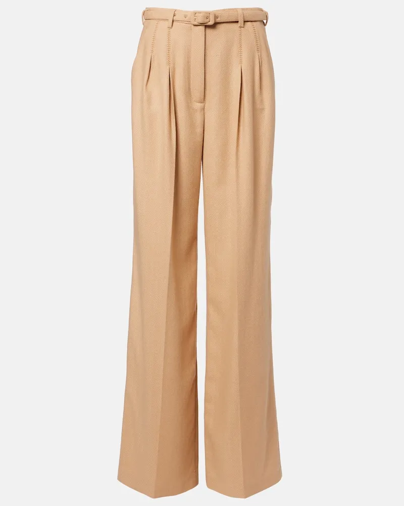 Gabriela Hearst High-Rise-Schlaghose Rhein aus Wolle Beige
