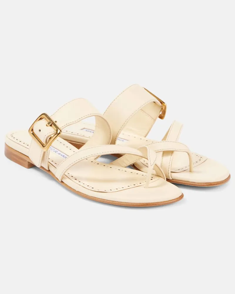 Manolo Blahnik Sandalen Thalusa 10 aus Leder Weiß