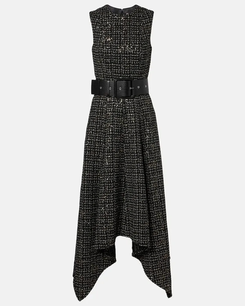 Safiyaa Midikleid Okimi aus Tweed mit Pailletten Schwarz