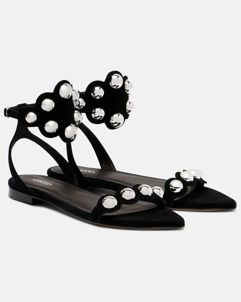 Isabel Marant Verzierte Sandalen Aselda aus Veloursleder Schwarz
