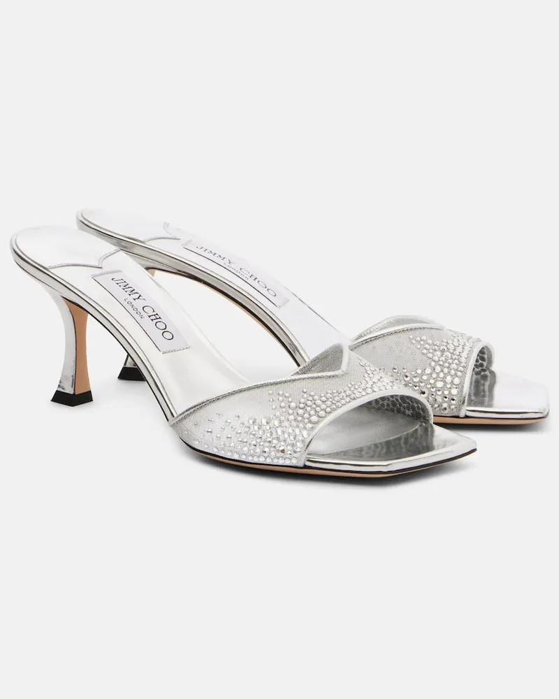Jimmy Choo Pantoletten Skye 70 mit Kristallen Silber