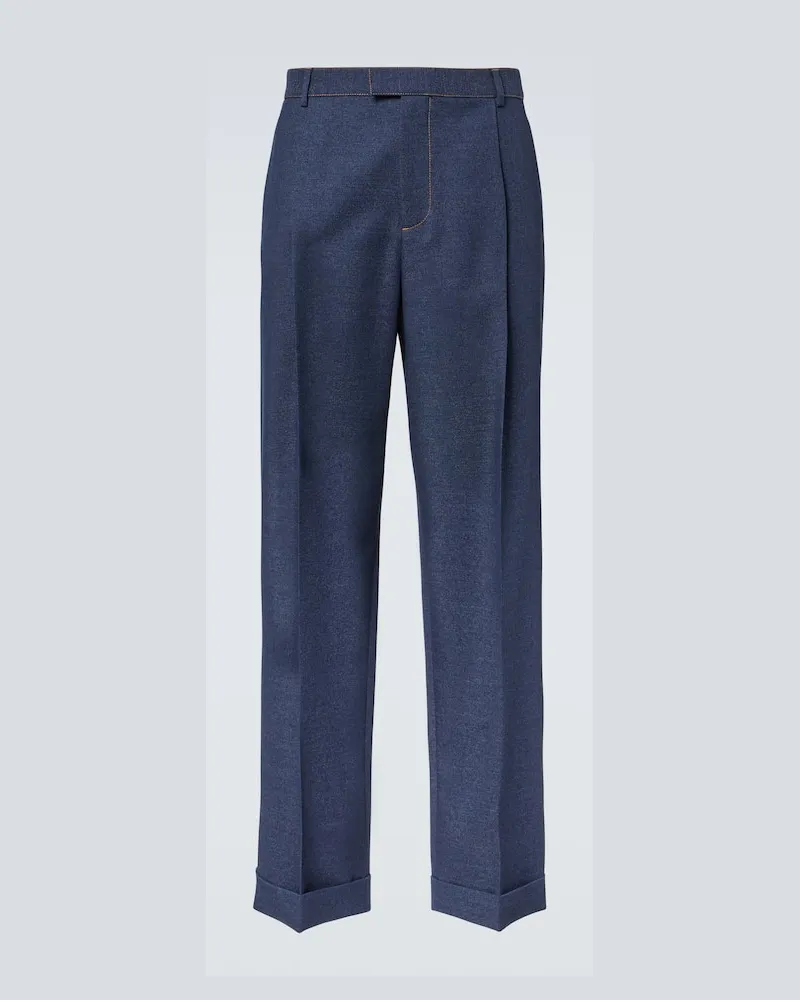 Bottega Veneta Weite Hose aus Woll-Drill Blau