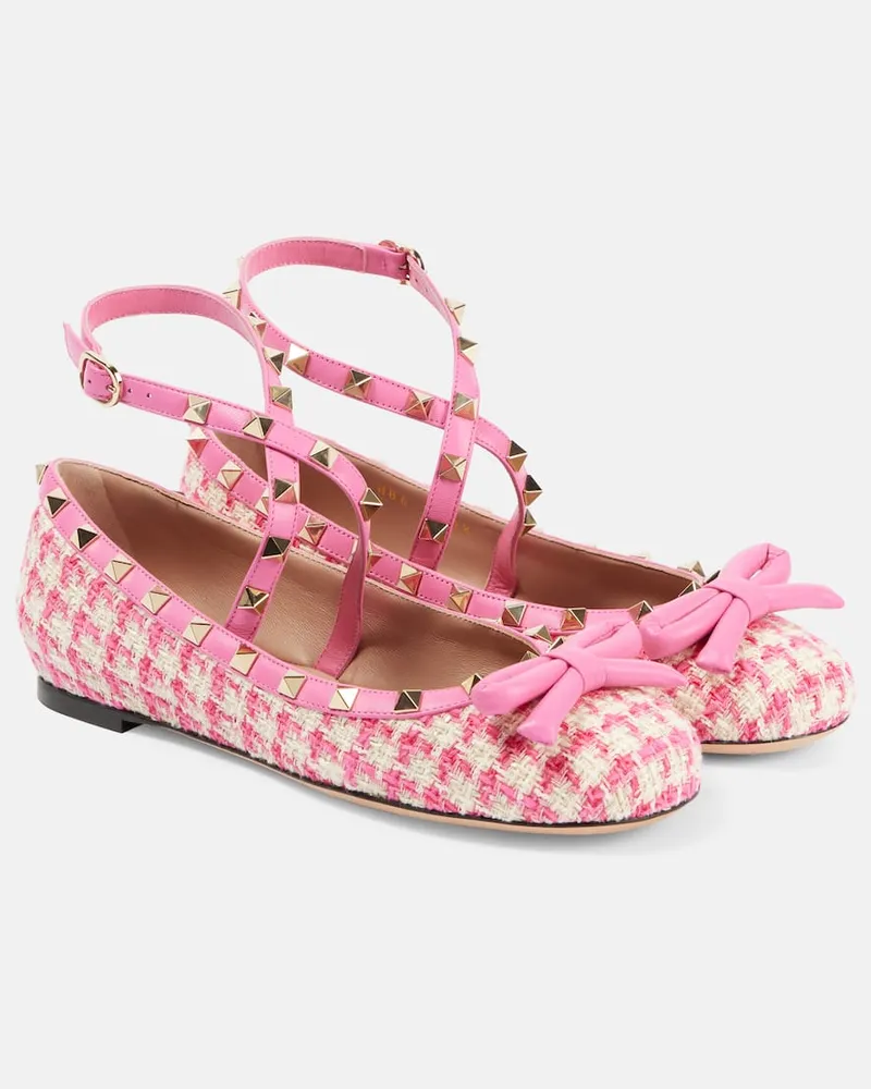 Valentino Garavani Ballerinas Rockstud aus Tweed Rosa