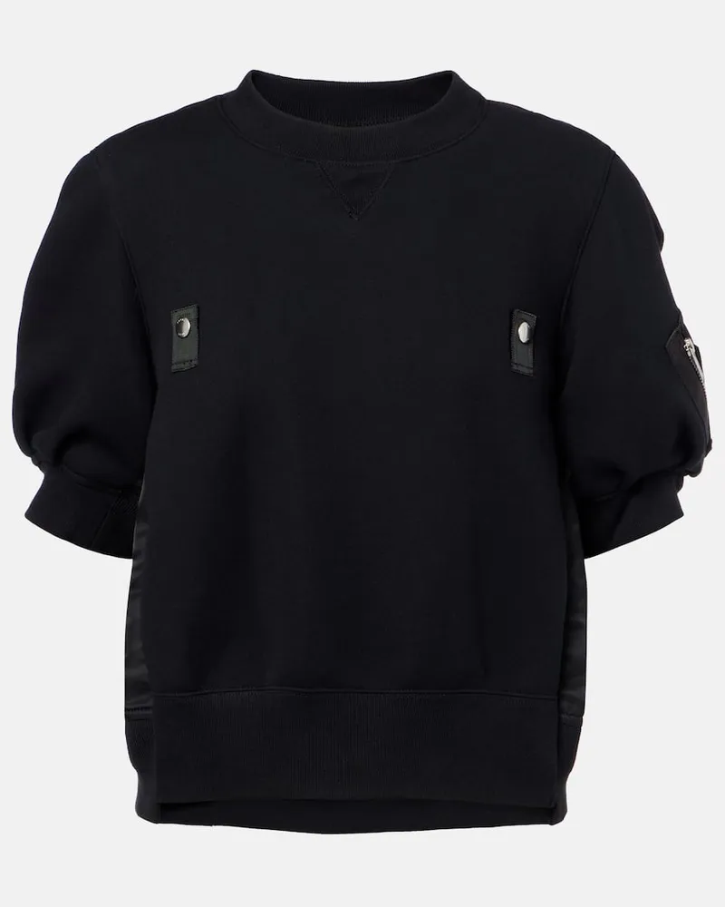 Sacai Top aus Twill und Jersey Schwarz
