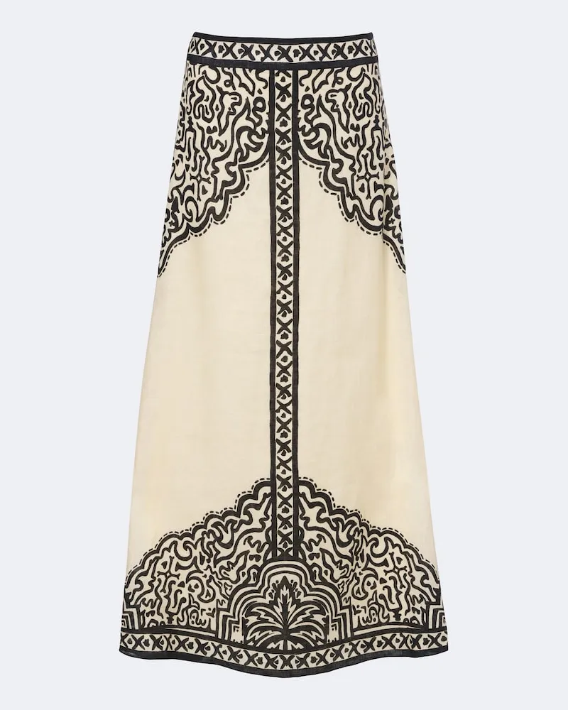 Johanna Ortiz Bedrucktes Maxikleid Loose Horizon aus Leinen Weiß