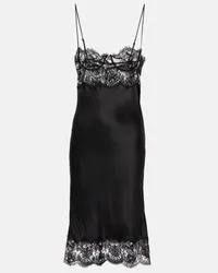 Saint Laurent Slipdress aus Seidensatin mit Spitze Schwarz