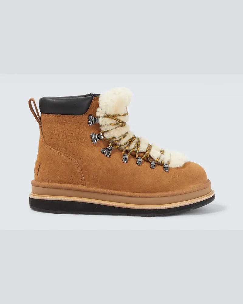 Sacai X UGG Schnürstiefel mit Shearling Braun