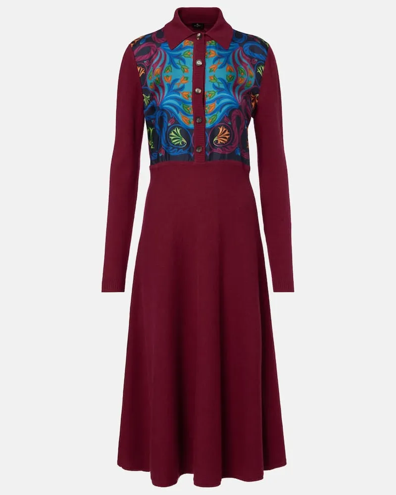 Etro Hemdblusenkleid aus Seide, Wolle und Kaschmir Burgund