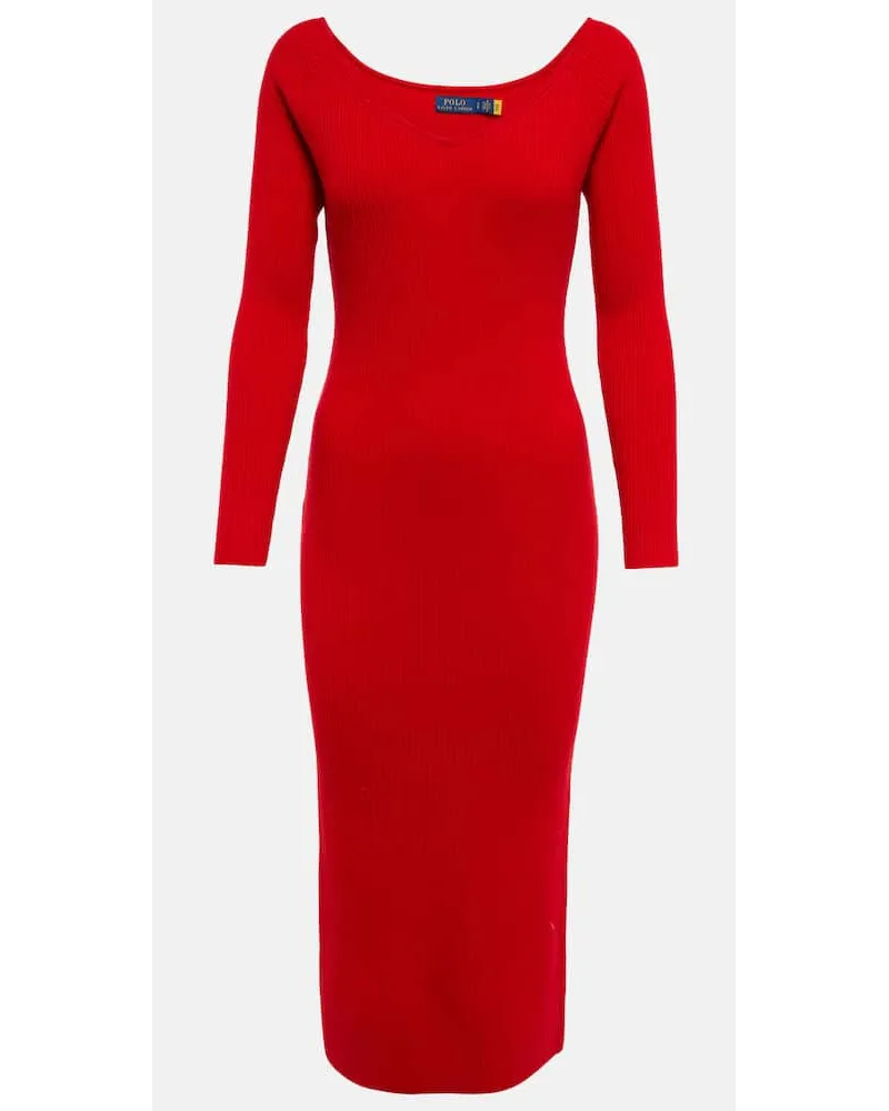 Ralph Lauren Midikleid aus einem Wollgemisch Rot