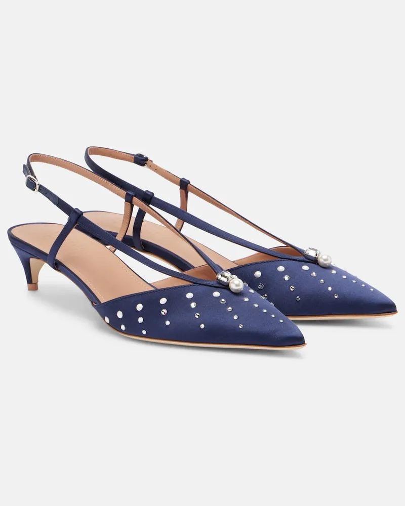 Malone Souliers Verzierte Slingback-Pumps Moore 40 aus Satin Blau