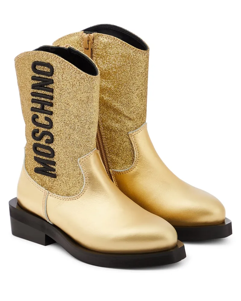 Moschino Westernstiefel aus Leder Gold
