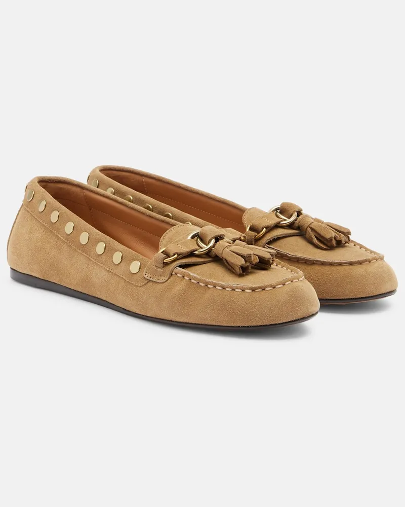 Isabel Marant Verzierte Loafers Faxel aus Veloursleder Beige