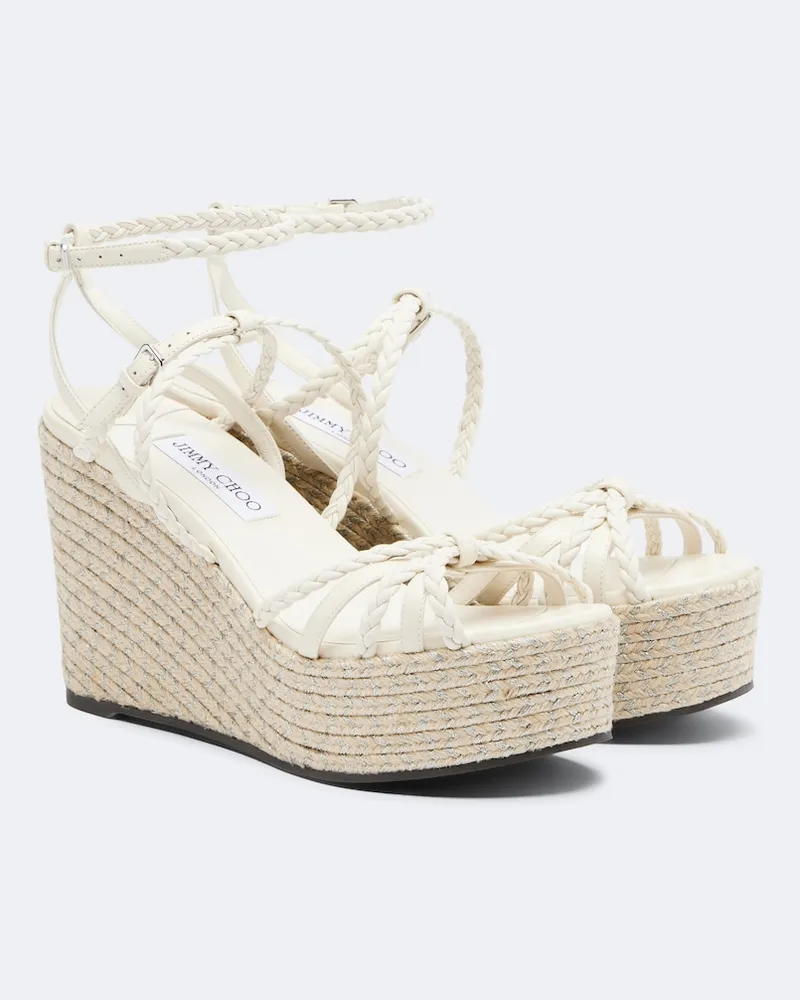 Jimmy Choo Geflochtene Espadrille-Wedges Nyra aus Leder Weiß