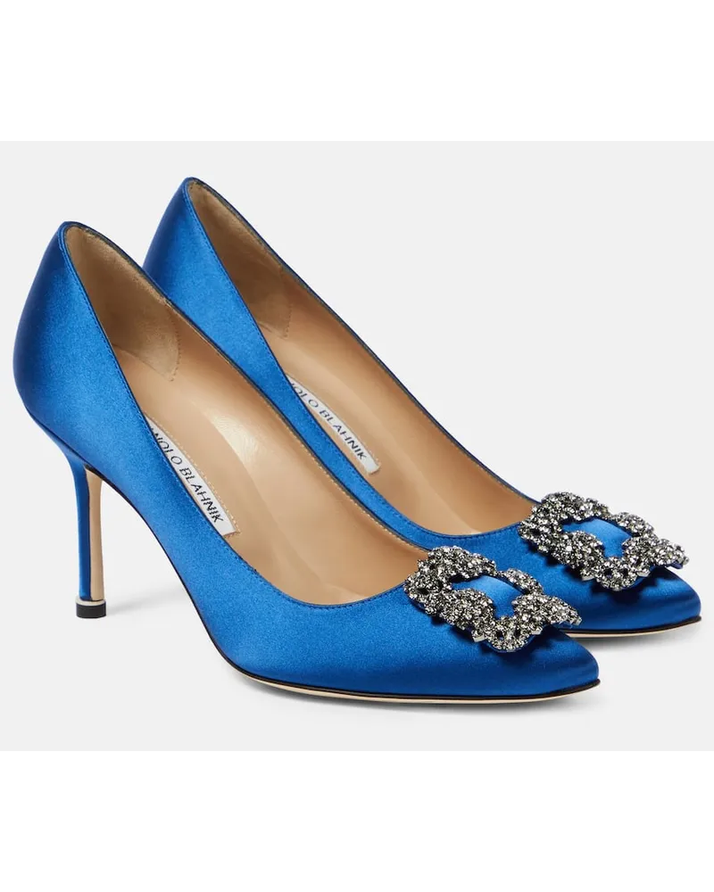 Manolo Blahnik Verzierte Pumps Hangisi 90 aus Satin Blau