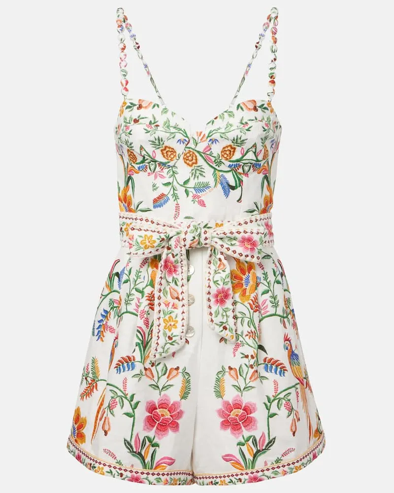 FARM Rio Playsuit Delicate Forest aus Leinen Multicolor