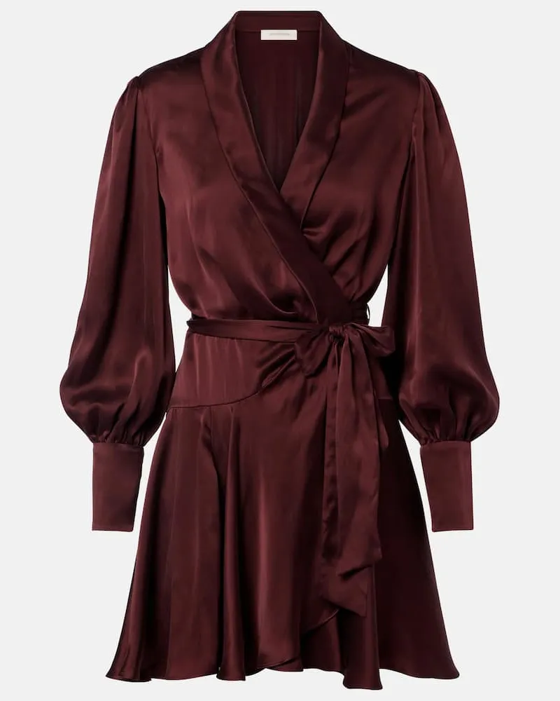 Zimmermann Wickelkleid aus Seidensatin Burgunderrot