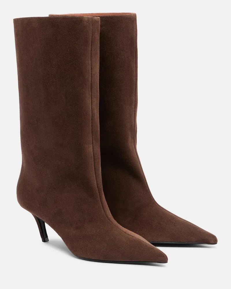 Amina Muaddi Stiefel Fiona aus Veloursleder Braun