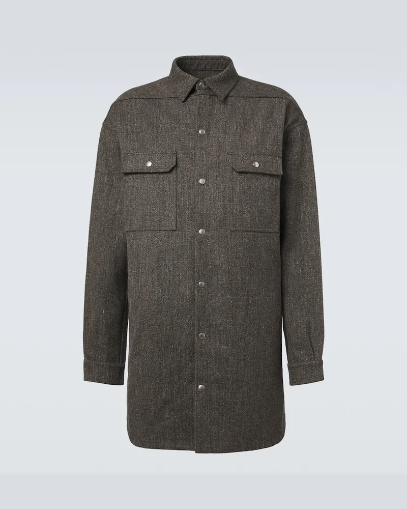 Rick Owens Oversize-Hemdjacke aus Wolle und Leinen Grau