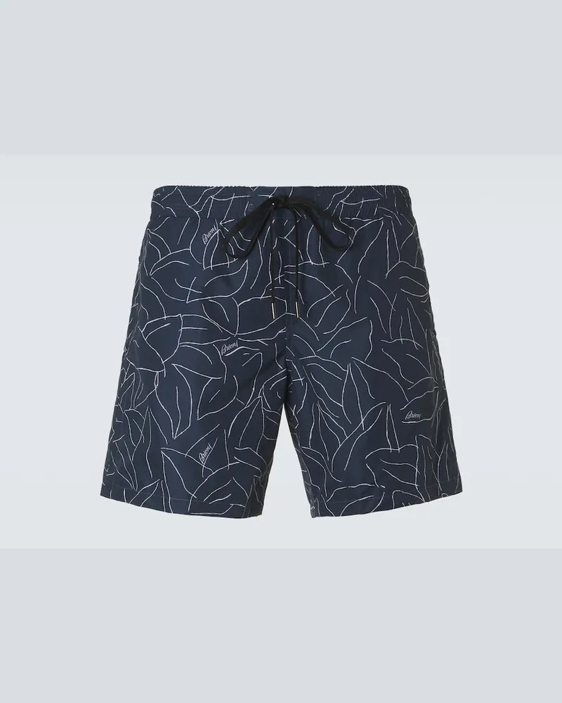 Brioni Bedruckte Badeshorts Blau