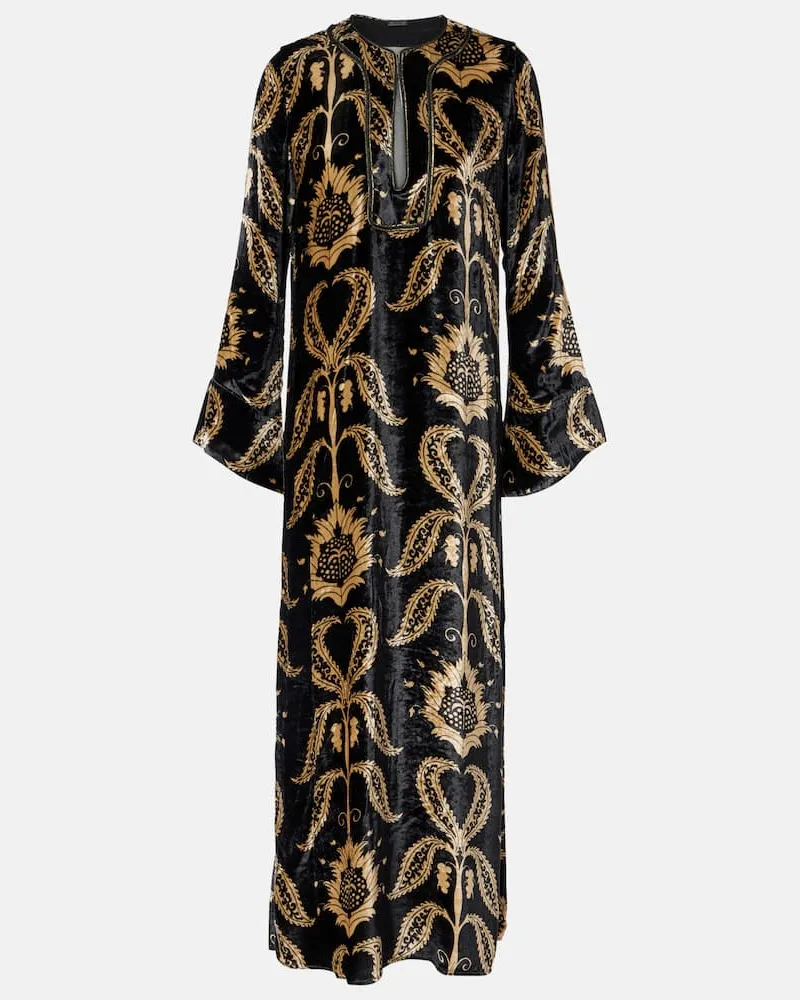 Johanna Ortiz Verziertes Maxikleid aus Samt Schwarz