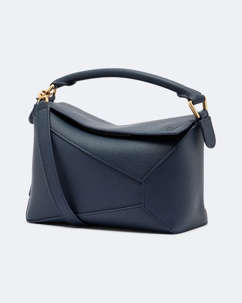 Loewe Henkeltasche Puzzle Edge Small aus Leder Blau