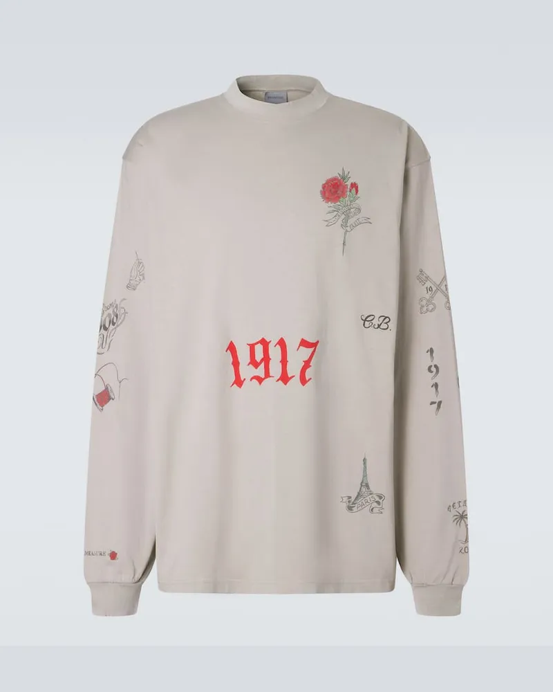 Balenciaga Bedrucktes Longsleeve aus Baumwoll-Jersey Grau